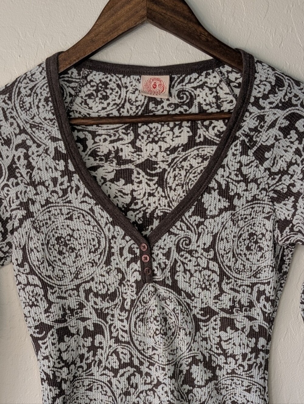 Curious Gypsy Long Sleeve Top, Vintage Y2K Waffle Knit